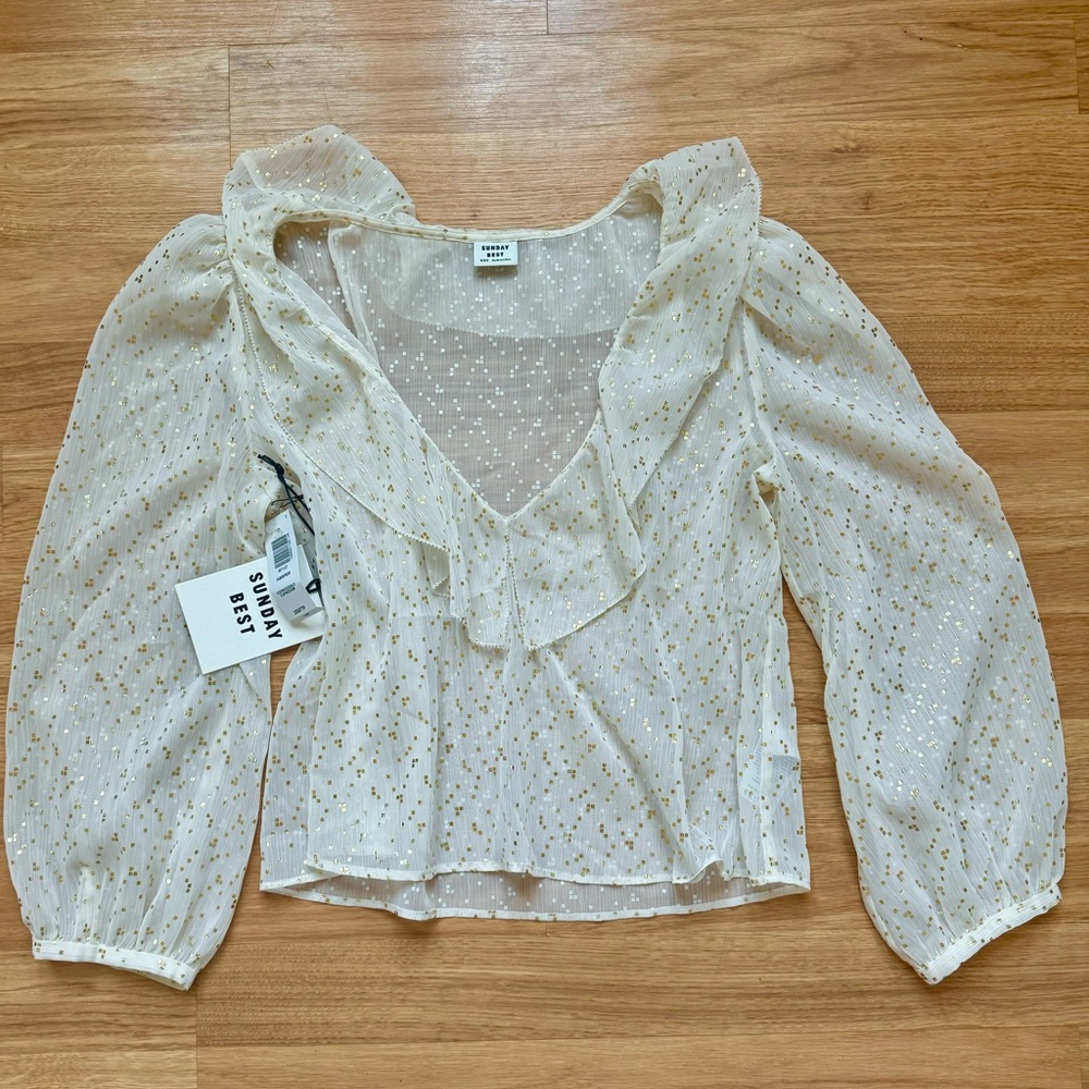 Sunday Best NWT Gold and White Blouse